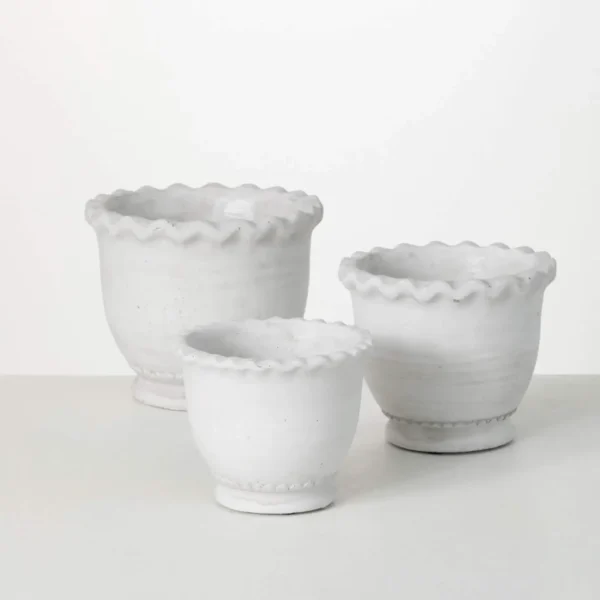 White Scalloped Edge Pot + Beehive Boxwood Trio - Includes Boxwood Orbs - Image 2