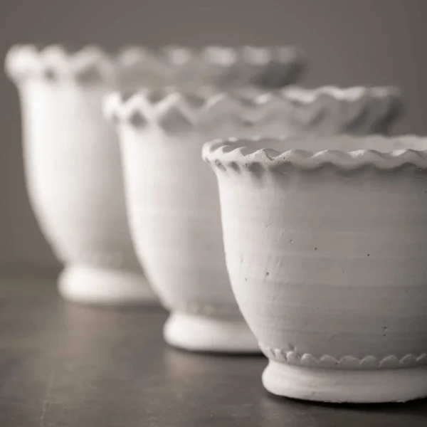 White Scalloped Edge Pot + Beehive Boxwood Trio - Includes Boxwood Orbs - Image 4